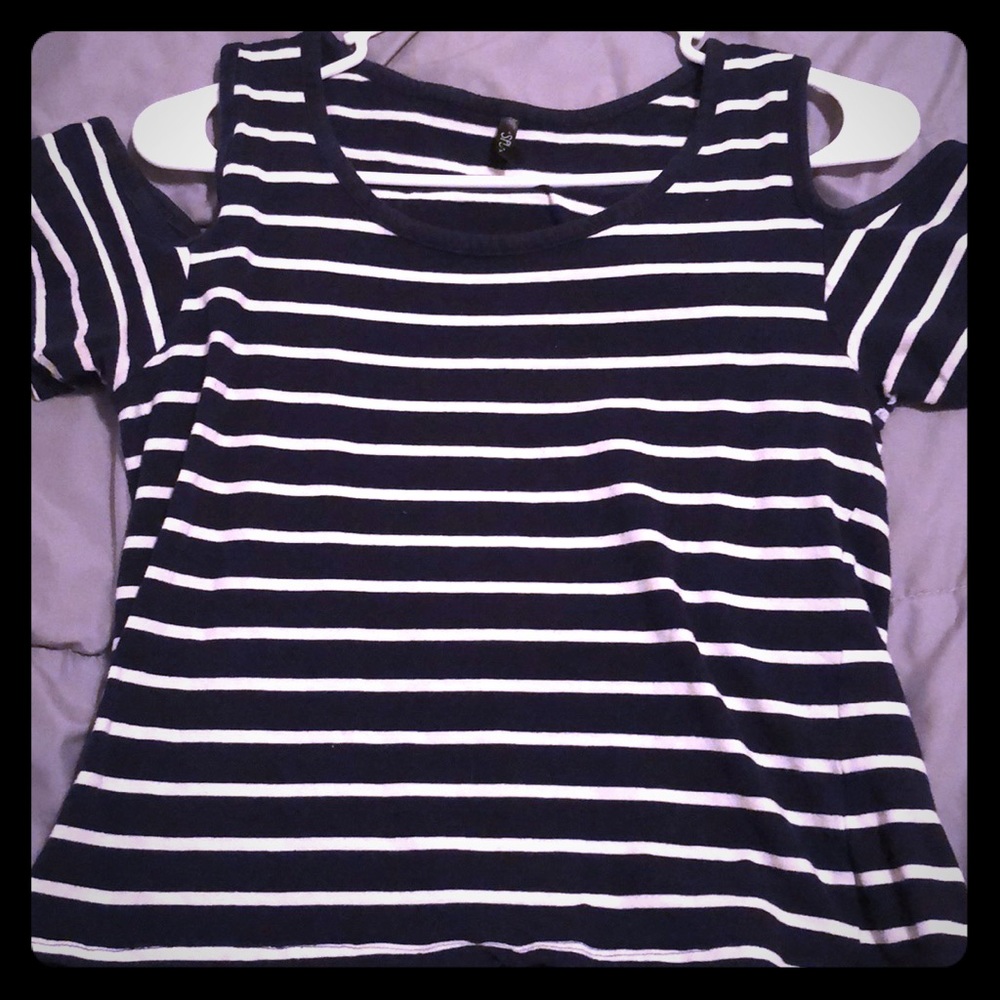 Navy and white striped top
